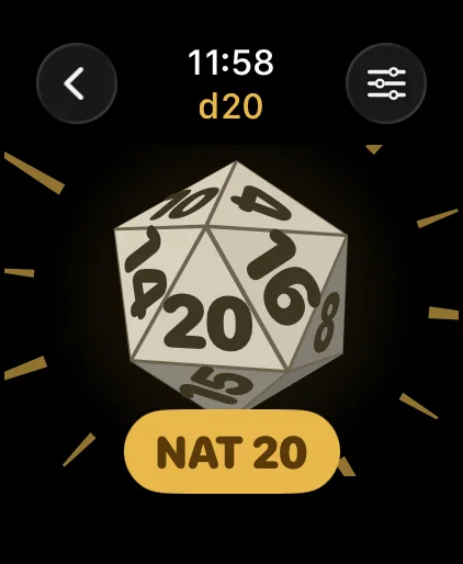 d20 rolled a natural 20 with a golden burst